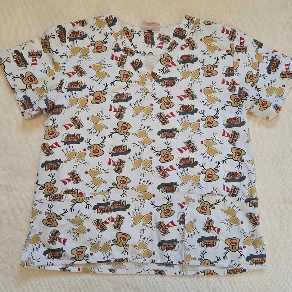 Reindeer Holiday Christmas Scrub top
